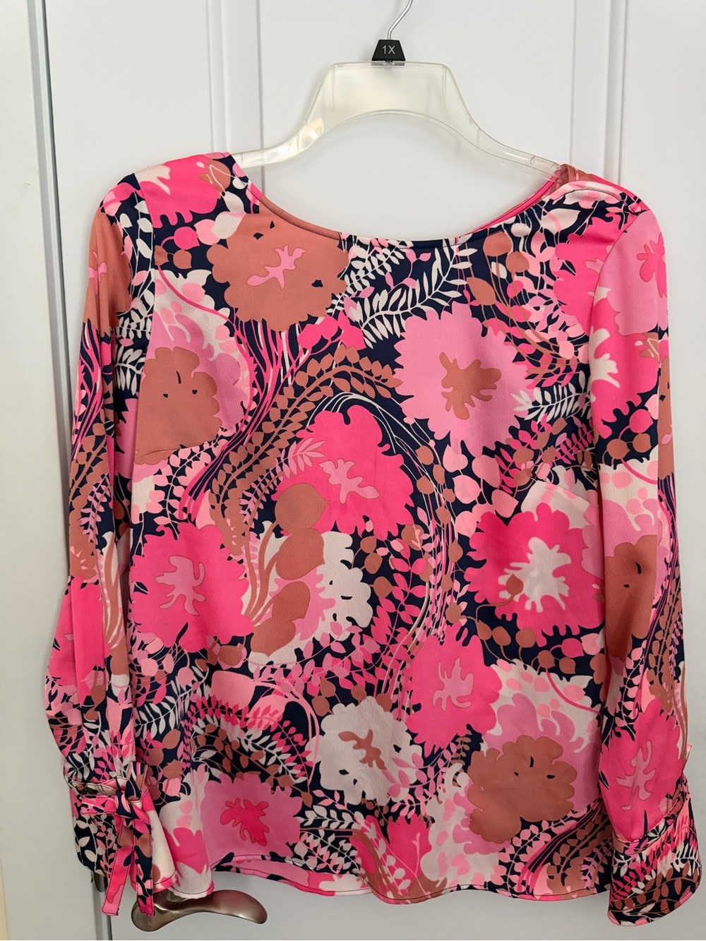 Talbots Pink and Navy Floral Print Blouse